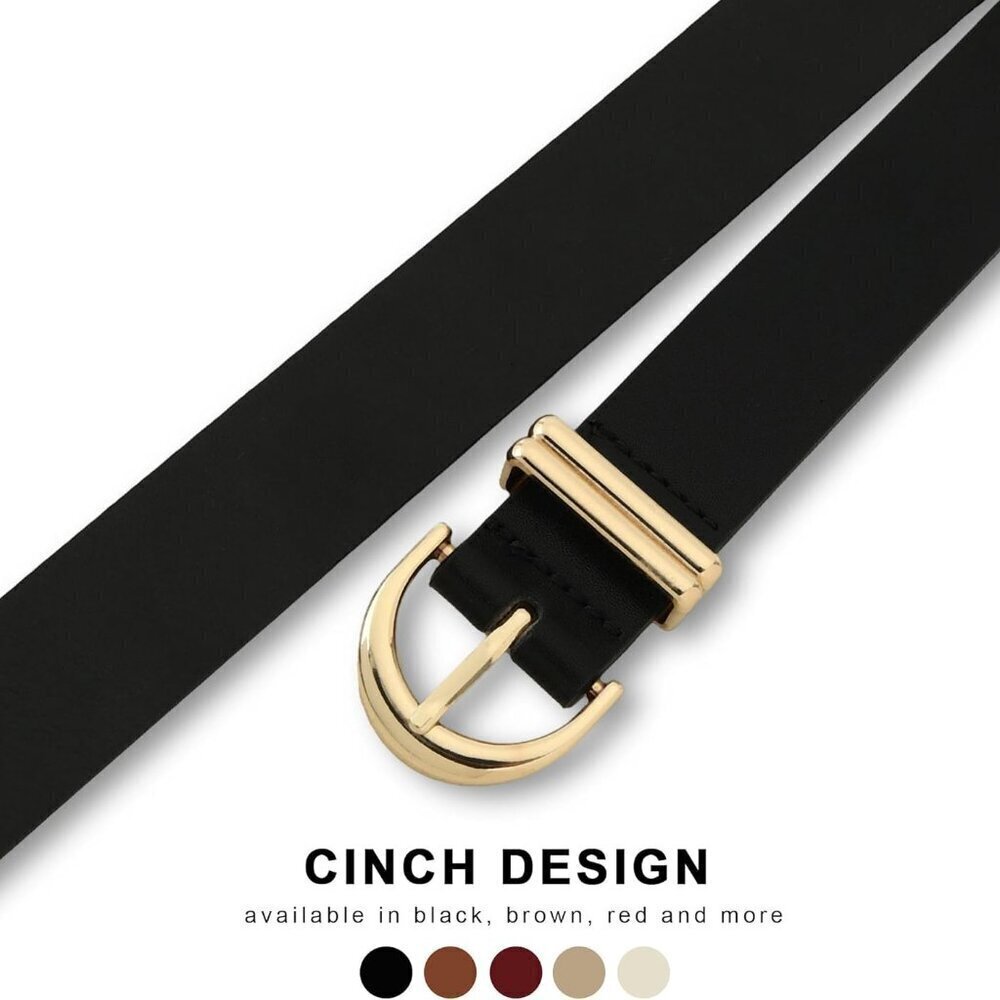 Women Faux Leather Belt for Jeans Dress Pants Adjustable Gold Buckle - Picture 4 of 7